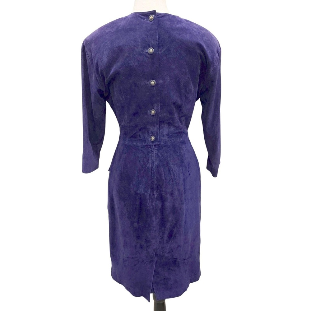 Vtg 90s Valerie Stevens Purple Suede Dress Tiered Skirt Button Back‎ Midi 4 XS - Picture 3 of 9